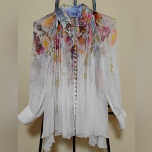 ZIMMERMAN White Floral Button-Front Women’s Blouse With Camisole Tank Top